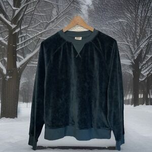 Pact Velour Top Women M Green Organic Cotton Pullover Long Sleeve